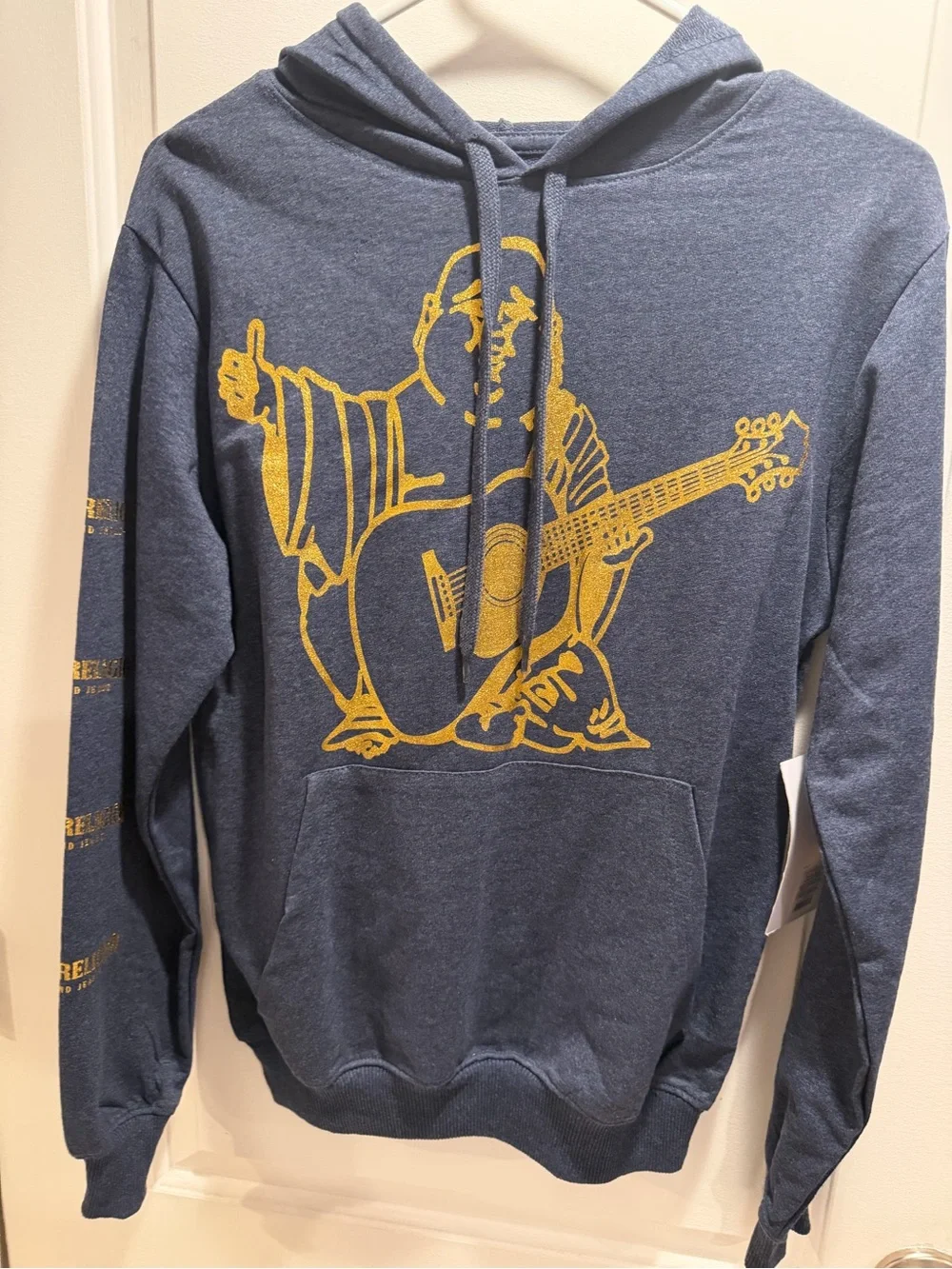 True Religion Buddha Graphic Hoodie Navy Gold Size Small NWT loungewear